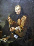 Giacomo Francesco Cipper Old woman with a glass and a magpie Sweden oil painting artist